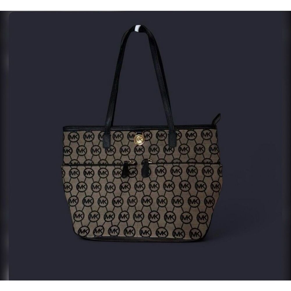 MICHAEL KORS MK Signature Beige Jacquard Medium Purse Tote Bag